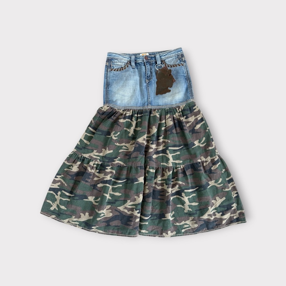 NWT Antik Denim Camouflage Tiered Midi Skirt 27